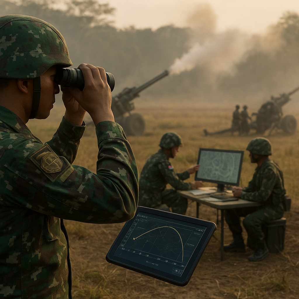 Simulasi Dukungan Tembakan Artileri Medan 105mm untuk Serangan Infanteri, Hitungan Ballistik Real-Time