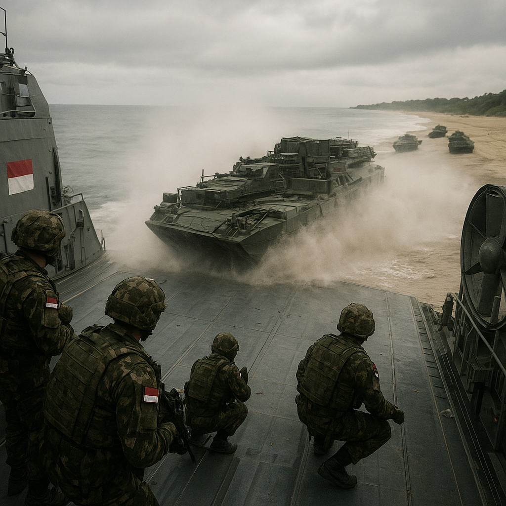 Latihan Amphibious Assault dengan LCAC oleh Batalyon Raider TNI AD