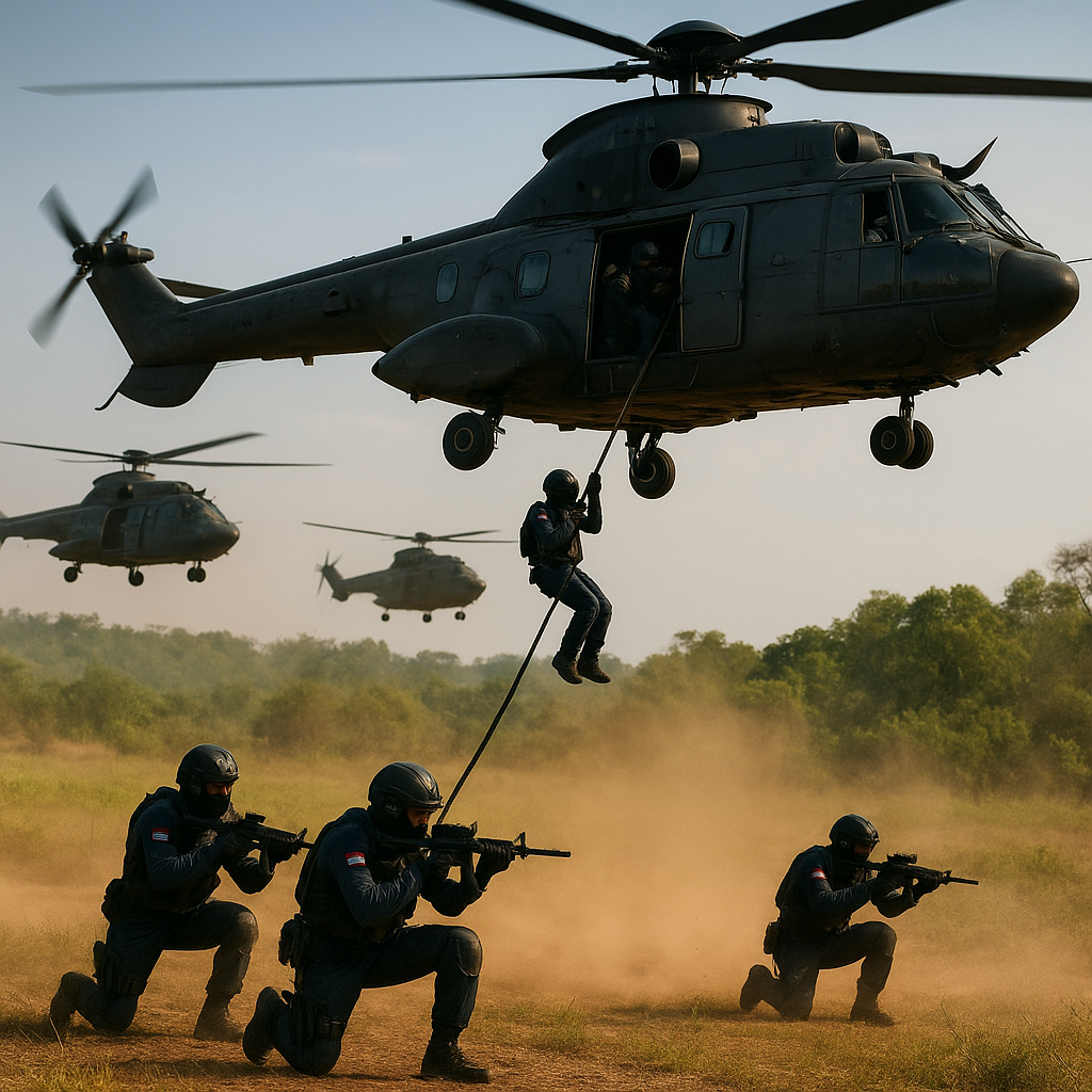 Simulasi Air Assault Operation dengan Helikopter Serang oleh Paskhas TNI AU