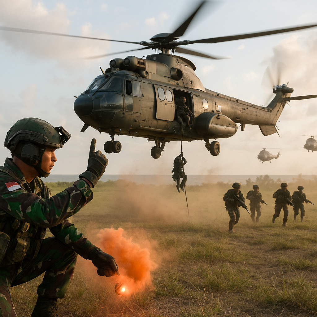 Simulasi Air Assault Operation oleh Brigade Kavaleri 1 menggunakan Helikopter Super Puma