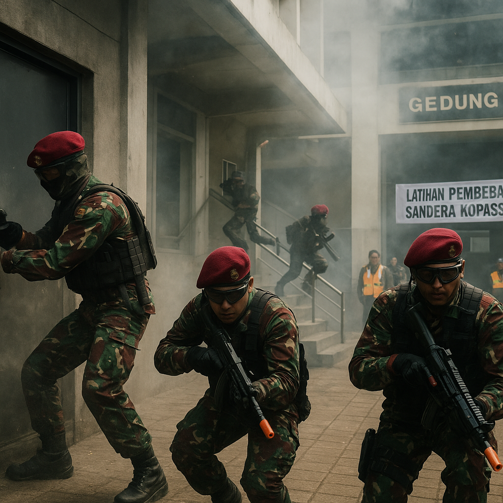 Kopassus Gelar Latihan Pembebasan Sandera di Gedung Bertingkat