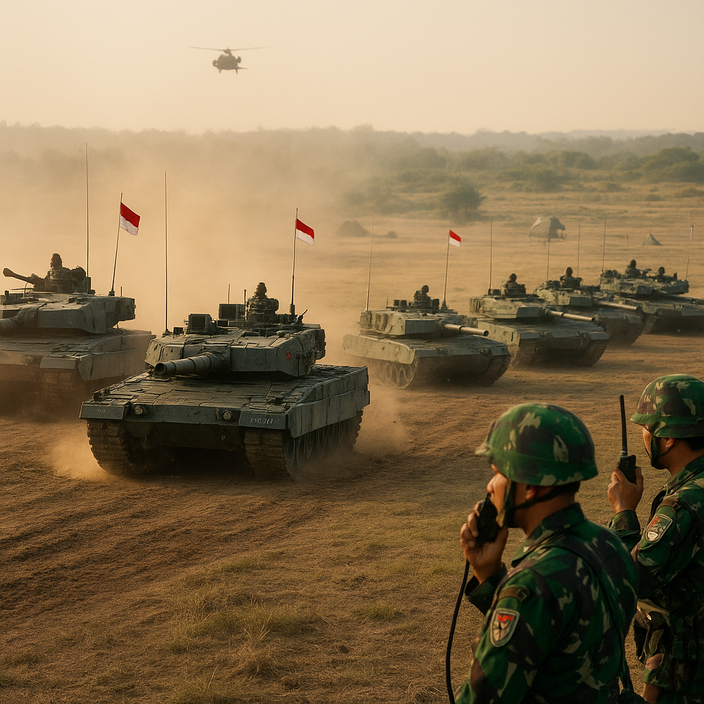 Batalyon Kavaleri TNI AD Latihan Manuver Tank Leopard dalam Formasi Wedge dan Line