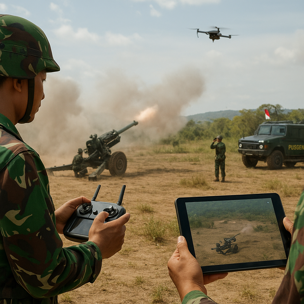 Pussenarmed Latih Teknik Serangan Artileri Tidak Langsung dengan Drone sebagai Pengintai dan Penunjuk Sasaran