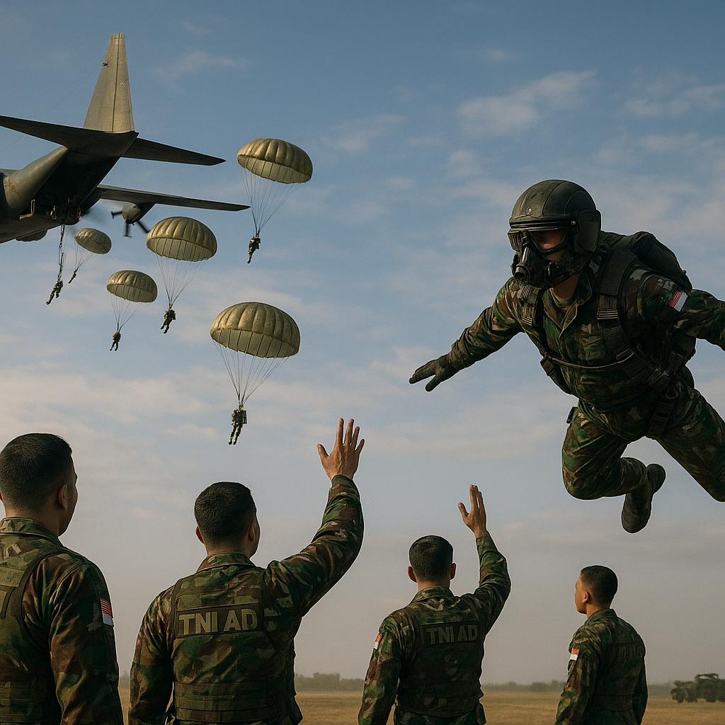 Penerjunan Static Line dan Free Fall Pasukan Khas TNI AD dalam Latihan Jumpmaster
