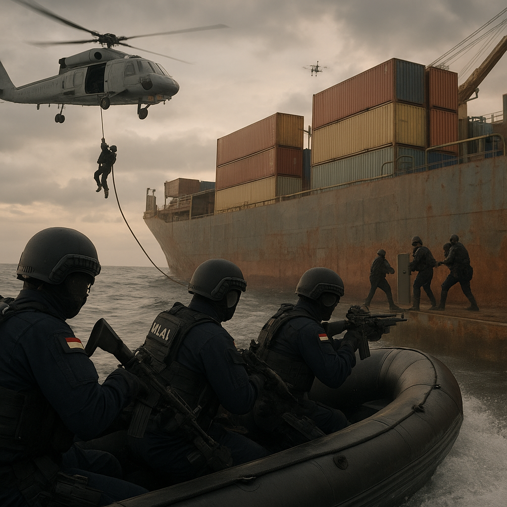 Denjaka TNI AL Latih Tactical Hostage Rescue di Kapal dengan Metode Visit, Board, Search, and Seizure (VBSS)