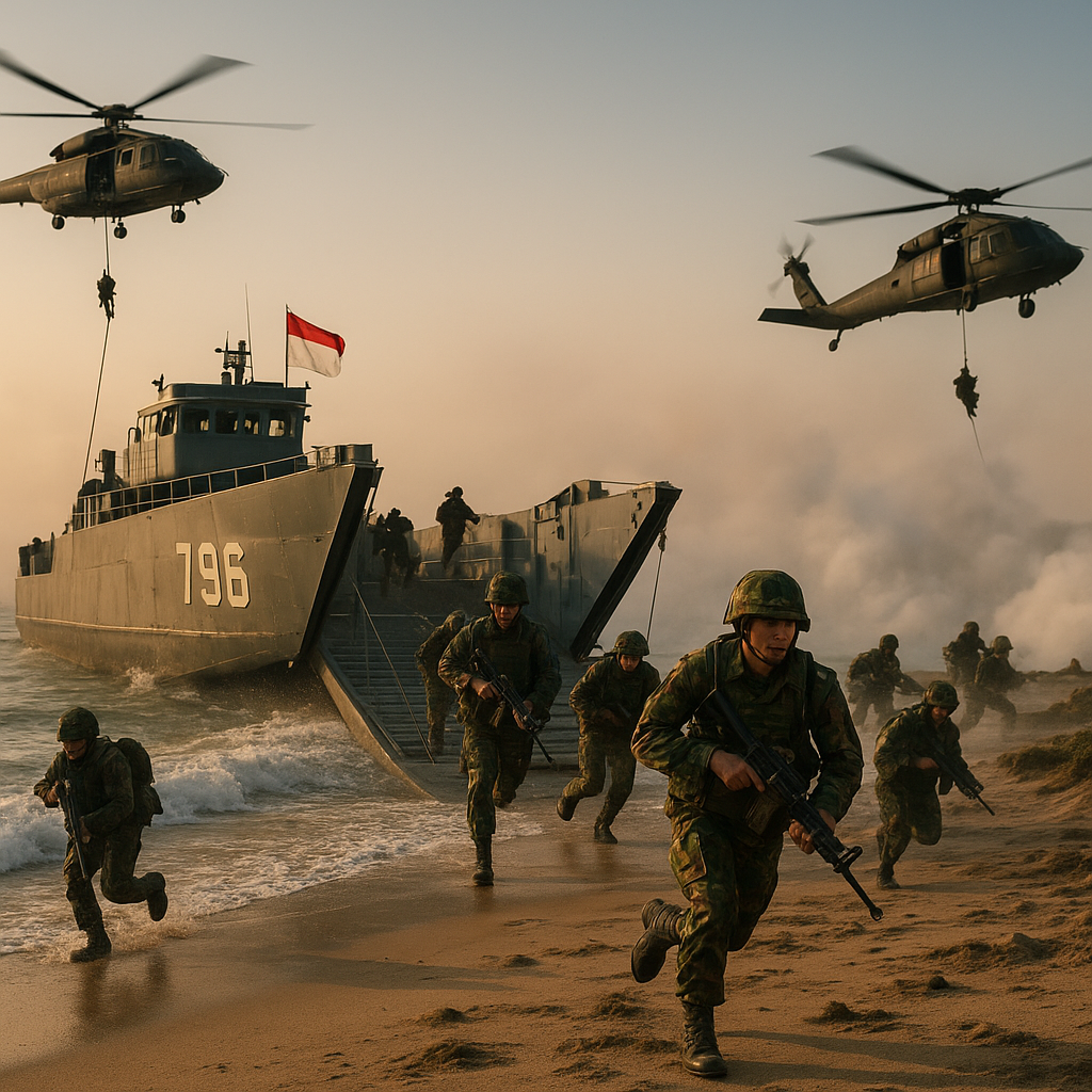 Prosedur Amphibious Raid oleh Batalyon Marinir Pendukung di Latihan Amfibi TNI AL