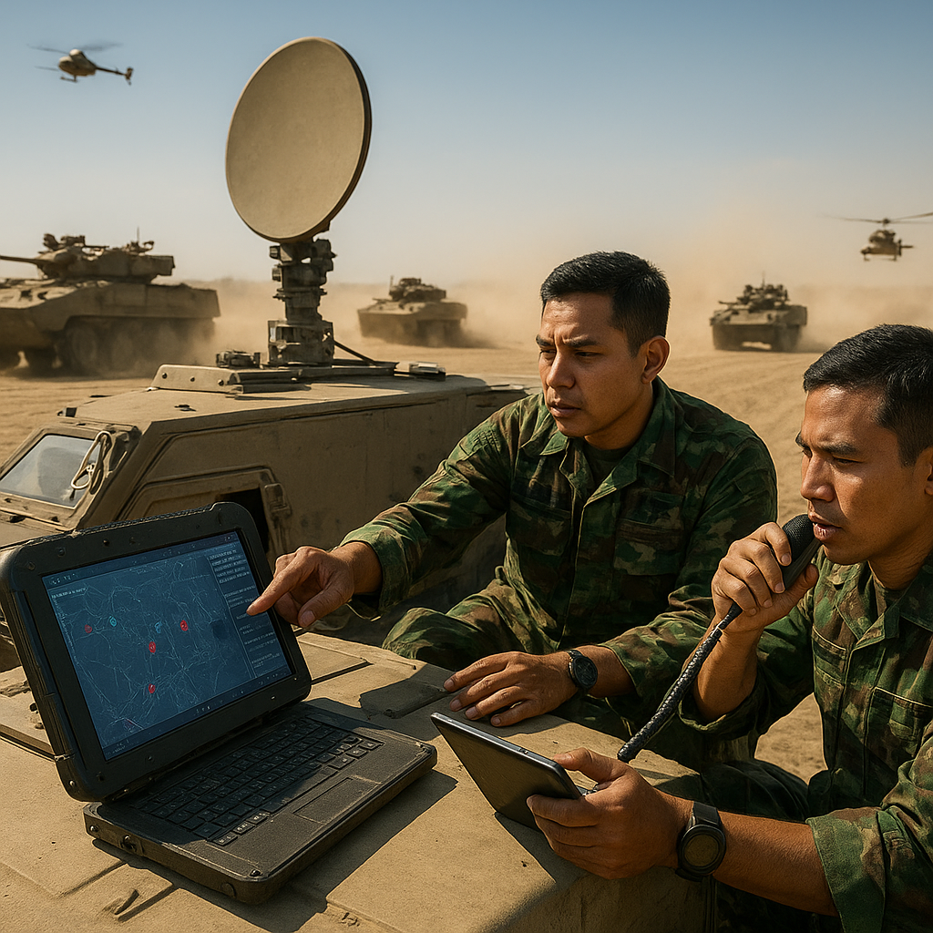 Simulasi Komando dan Kendali (C2) Brigade Kavaleri 1 dalam Manuver Lapis Baja di Padang Pasir