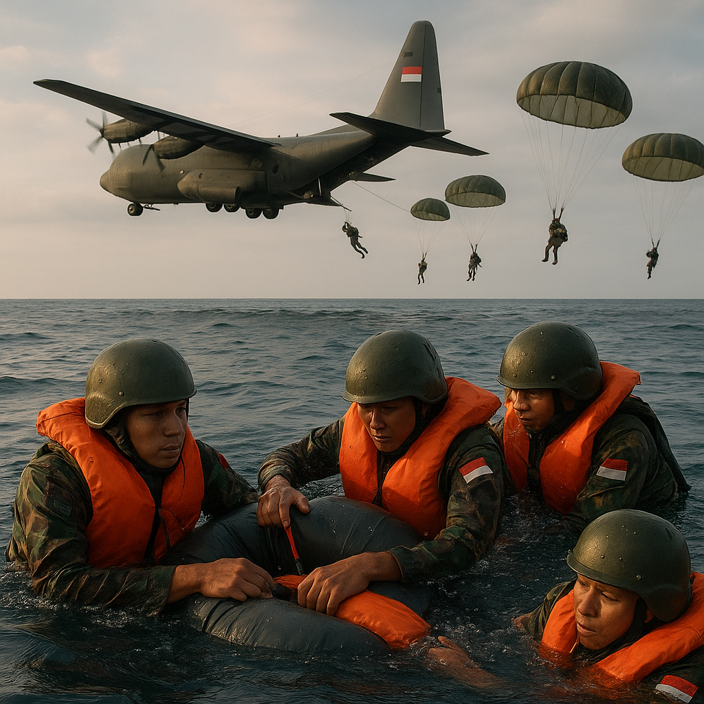 Penerjun TNI AU Latihan Static Line Jump di Atas Laut, Fokus Water Survival