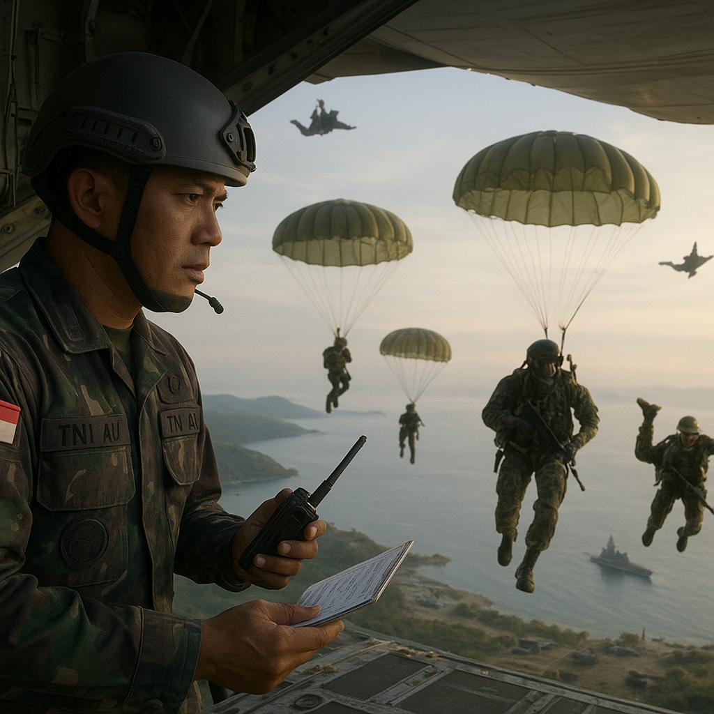Penerjunan Pasukan Khas TNI AU dalam Manuver Perisai Nusantara
