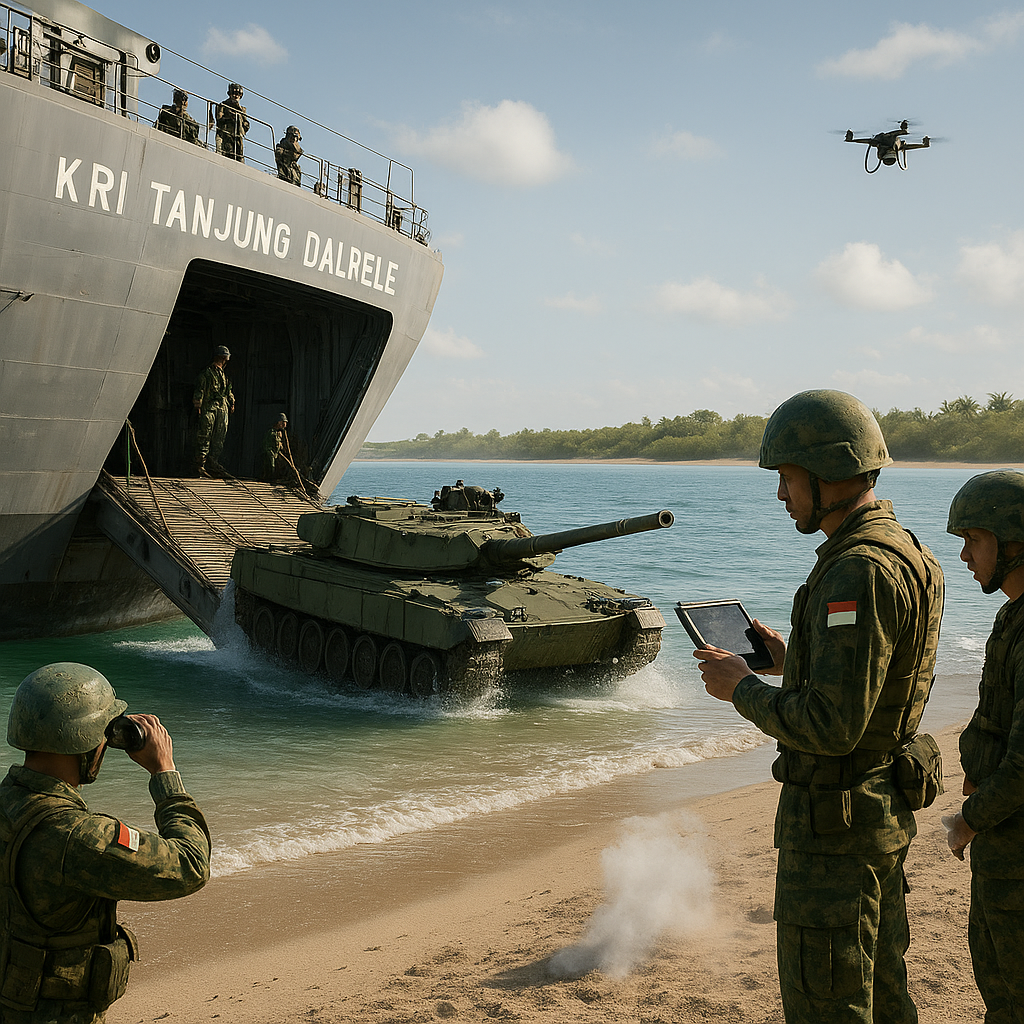 Marinir Latihan Amphibious Assault dengan KRI Tanjung Dalpele dan Tank Amfibi