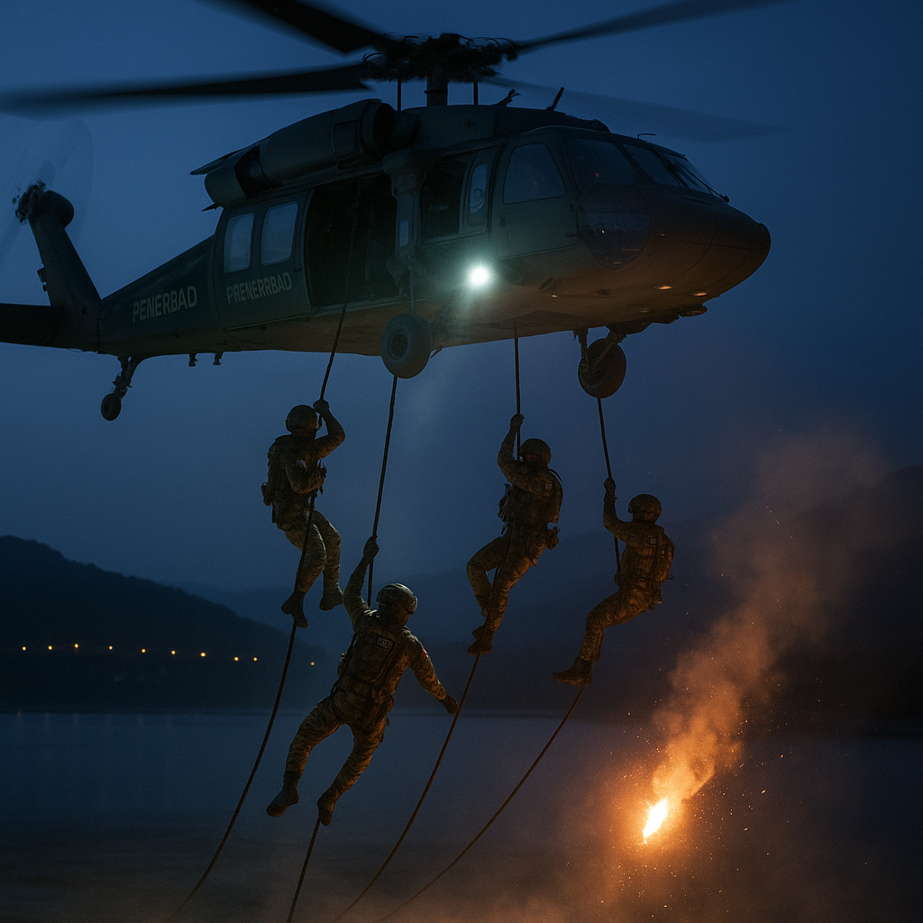 Latihan Serangan Malam Penerbad: Prosedur Insertion-Extraction dengan Helikopter Blackhawk