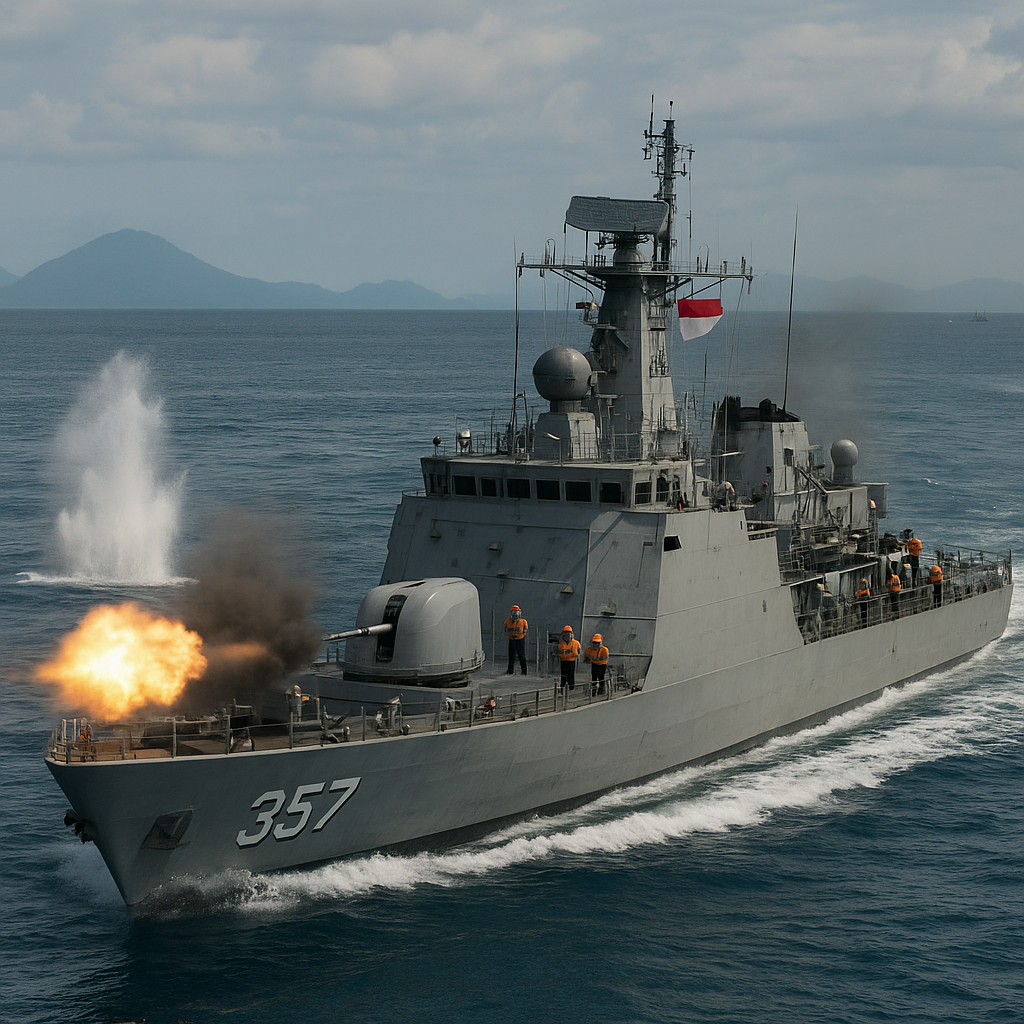 KRI Bung Tomo-357 Latihan Naval Gunfire di Selat Sunda