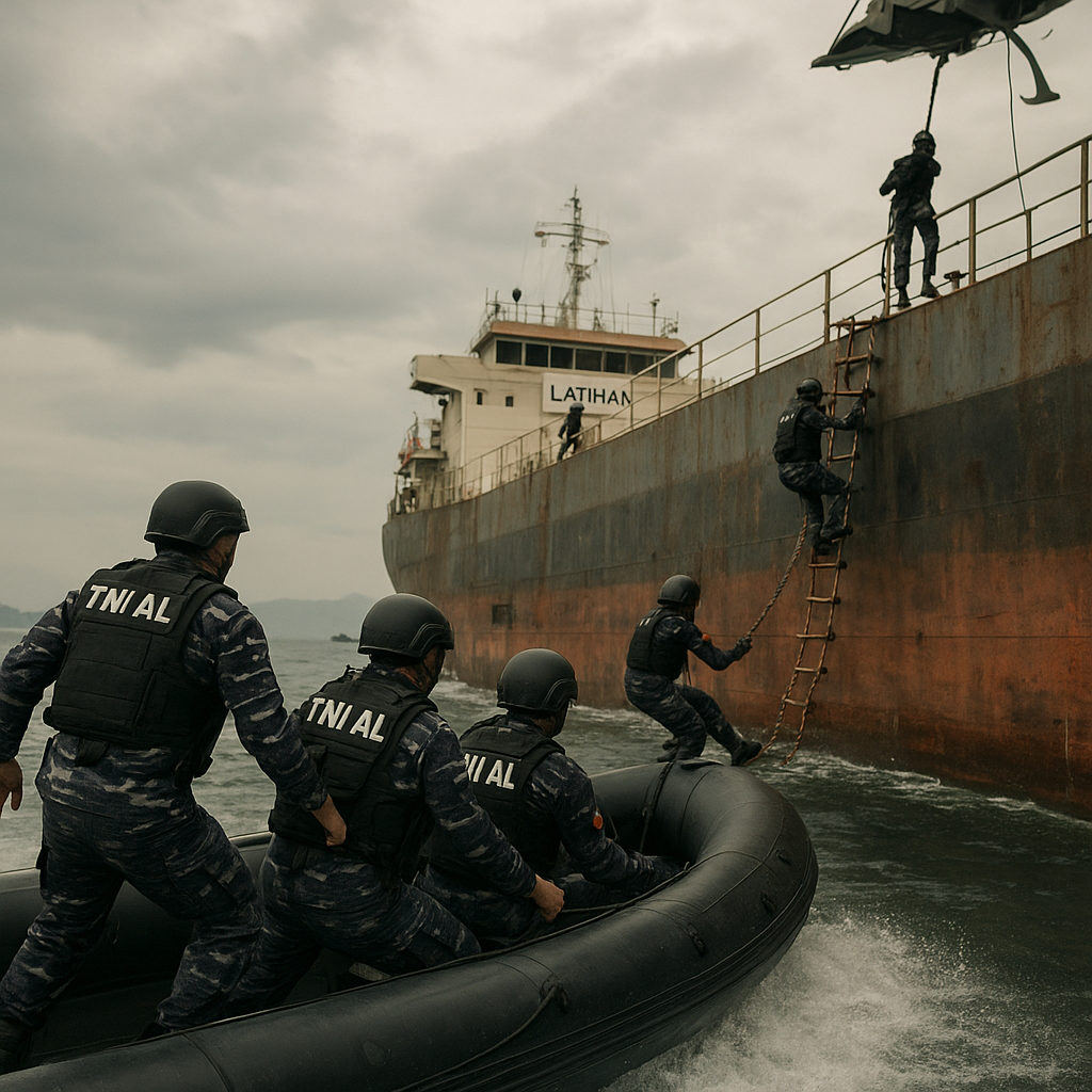 TNI AL Latihan Penanggulangan Terorisme di Selat Malaka: Prosedur Boarding dan Pemeriksaan Kapal