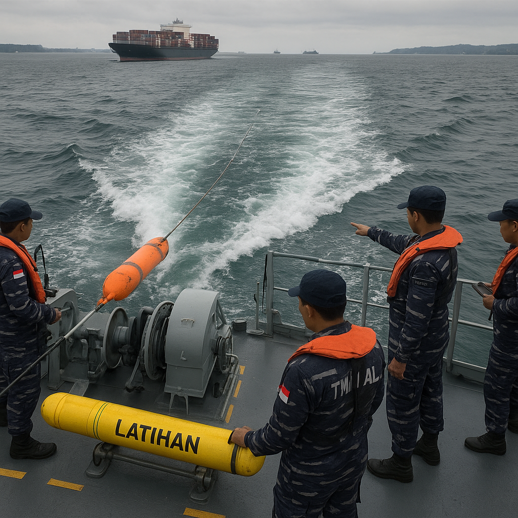 TNI AL Uji Coba Doktrin Anti Kapal Selam dengan Sonar Towed Array di Selat Malaka