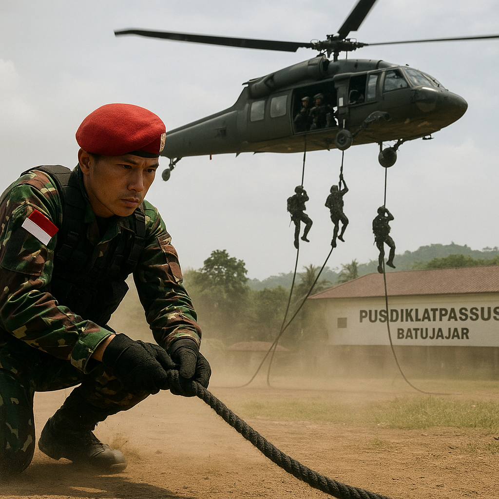 Kopassus Latih Teknik Infiltrasi Cepat dengan Helikopter di Pusdiklatpassus