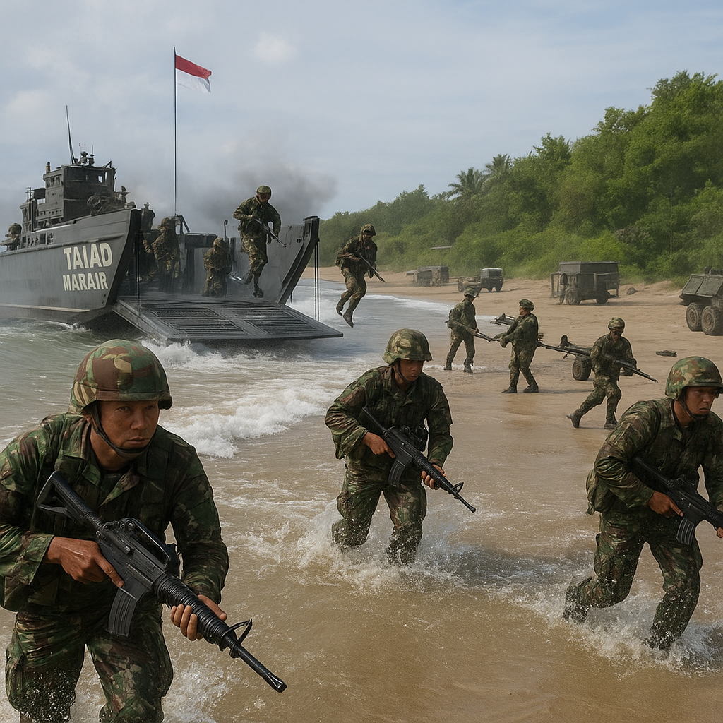 Latihan Bersama TNI AD dan Marinir: Simulasi Pendaratan Amfibi di Pantai Lampung