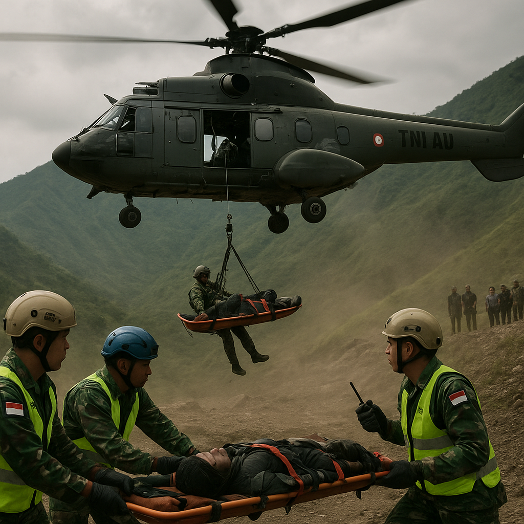 Simulasi Penanganan Bencana oleh TNI: Prosedur Airlift Korban dengan Helikopter NAS-332