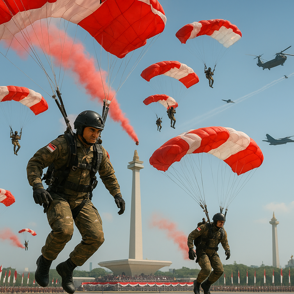 17 Penerjun Kopassus dan Kekuatan Alutsista Udara Semarakkan HUT ke-81 Kemerdekaan RI