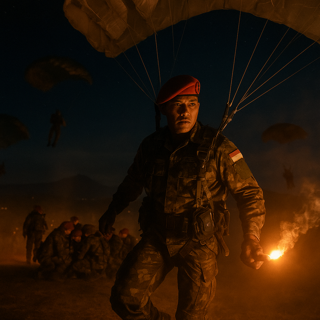 Latihan Pasukan Khusus: Kopassus melakukan Terjun Malam di Bandung