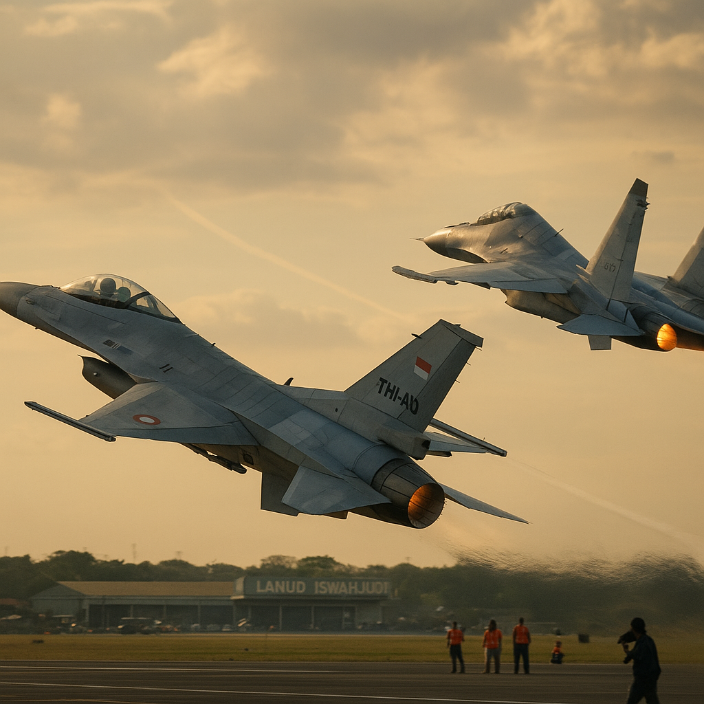 TNI AU Latih Simulasi Dogfight dengan F-16 dan Sukhoi Su-30 di Lanud Iswahjudi