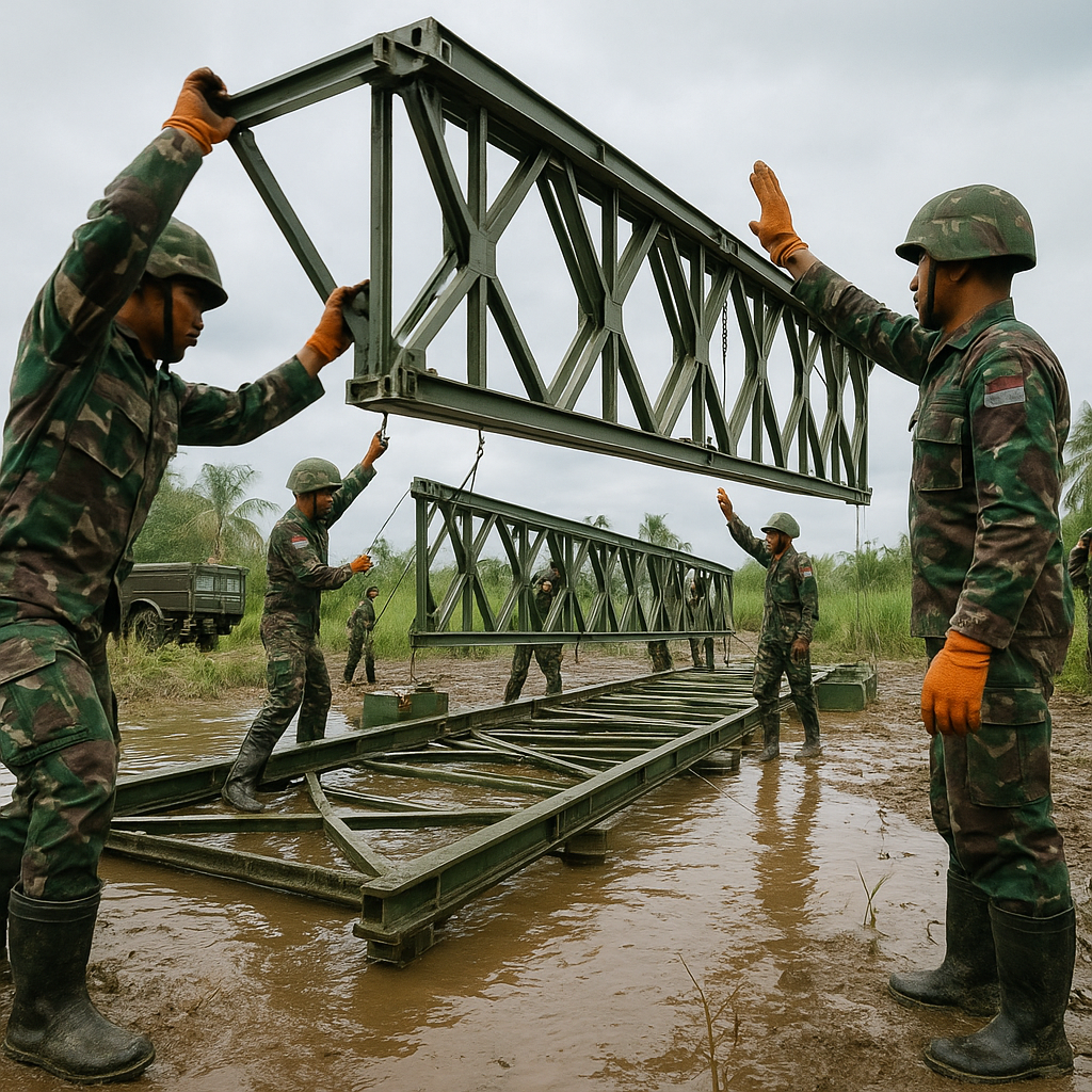 Batalyon Zeni TNI AD Latihan Pembangunan Jembatan Bailey di Medan Rawa
