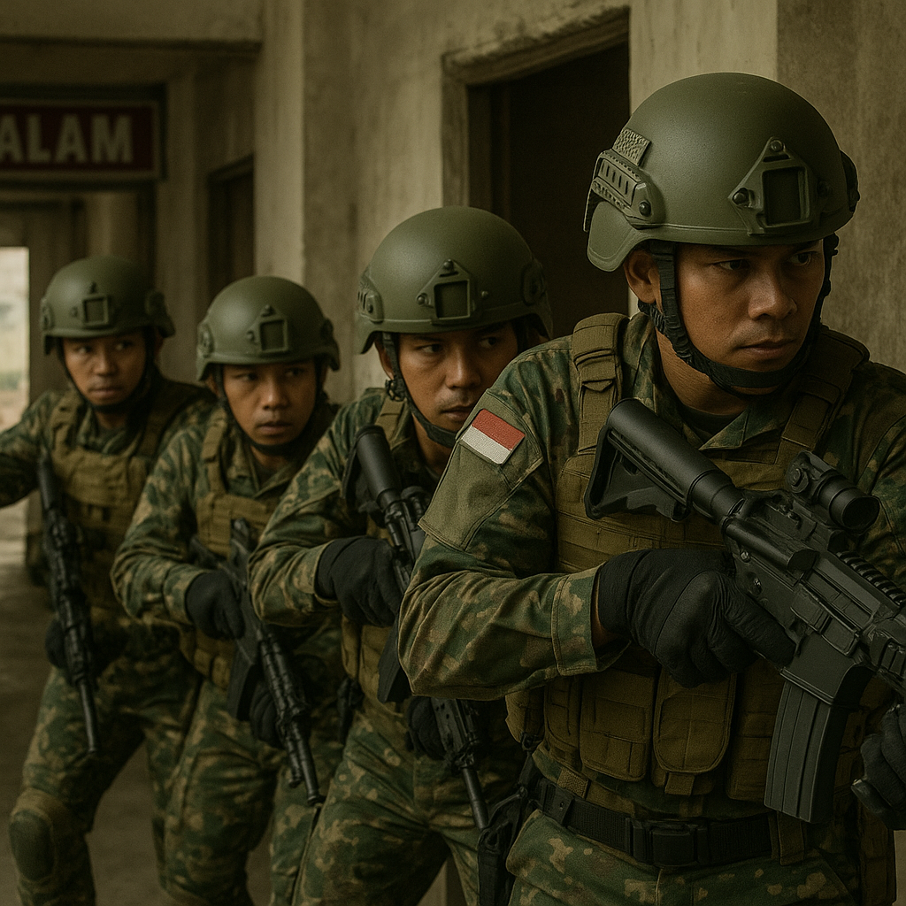 Simulasi Pertempuran Jarak Dekat Marinir dengan Metode Close Quarter Battle