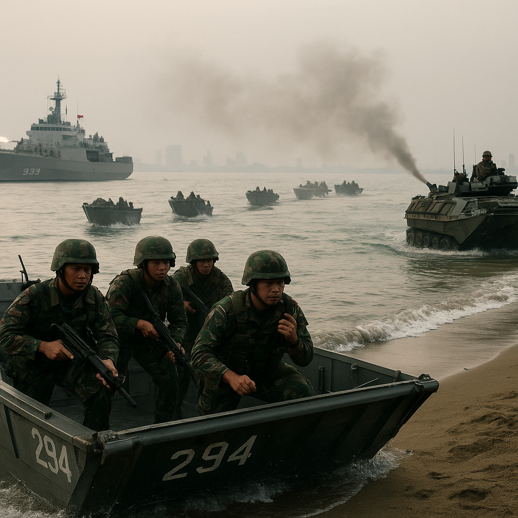 Simulasi Operasi Amfibi di Teluk Jakarta: Integrasi KRI Banda Aceh dan Batalyon Marinir-1