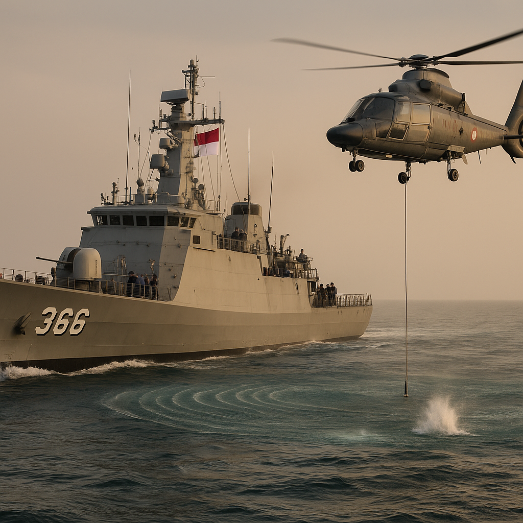 Latihan Anti-Kapal Selam oleh KRI Hassanuddin dan Helikopter Panther: Prosedur Sonar Aktif dan Serangan Depth Charge