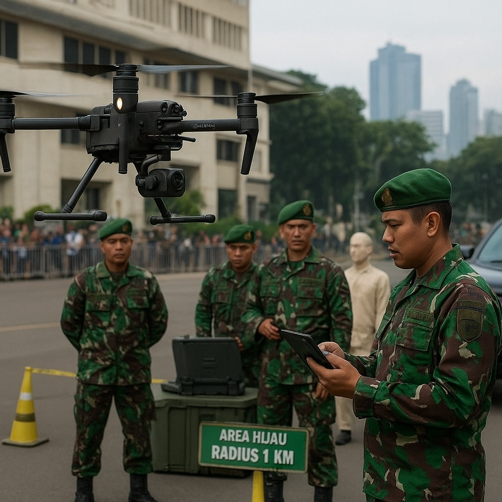Kodim 0501 Jakarta Pusat Simulasi Pengamanan VVIP dengan Drone