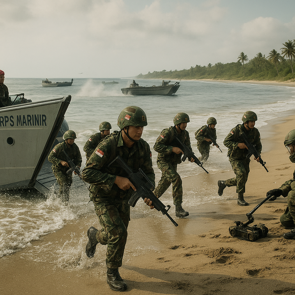 Korps Marinir TNI AL Latih Amphibious Raid dengan LCVP dan EOD Clearance di Pantai Pasir Putih, Situbondo