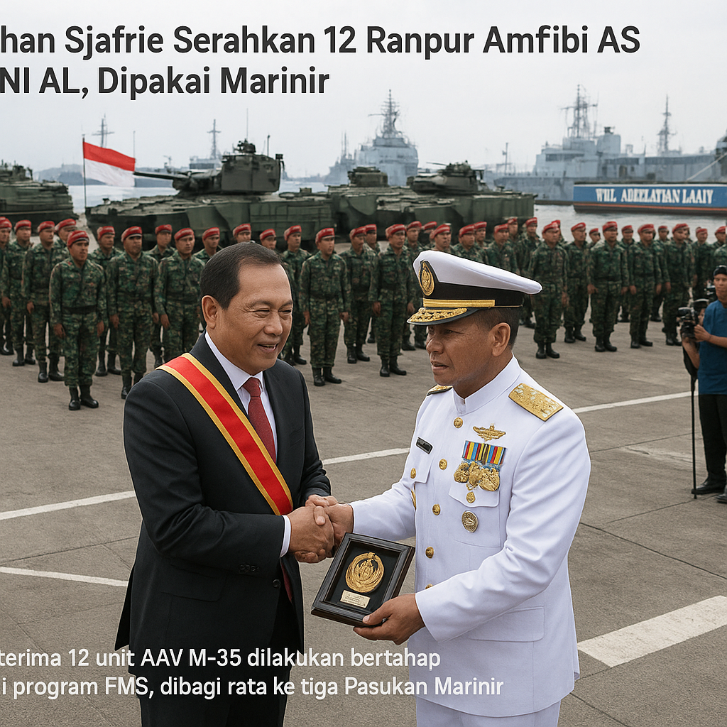 Menhan Sjafrie Serahkan 12 Ranpur Amfibi AS ke TNI AL, Dipakai Marinir