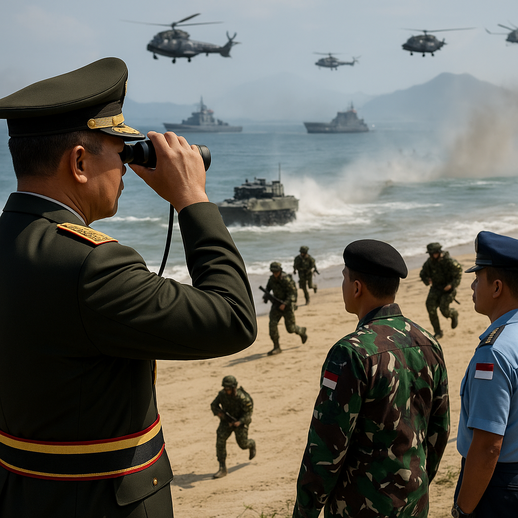 Panglima TNI Pantau Latihan Gabungan Tiga Matra di Selat Sunda: Fokus pada Manuver Pendaratan Amfibi