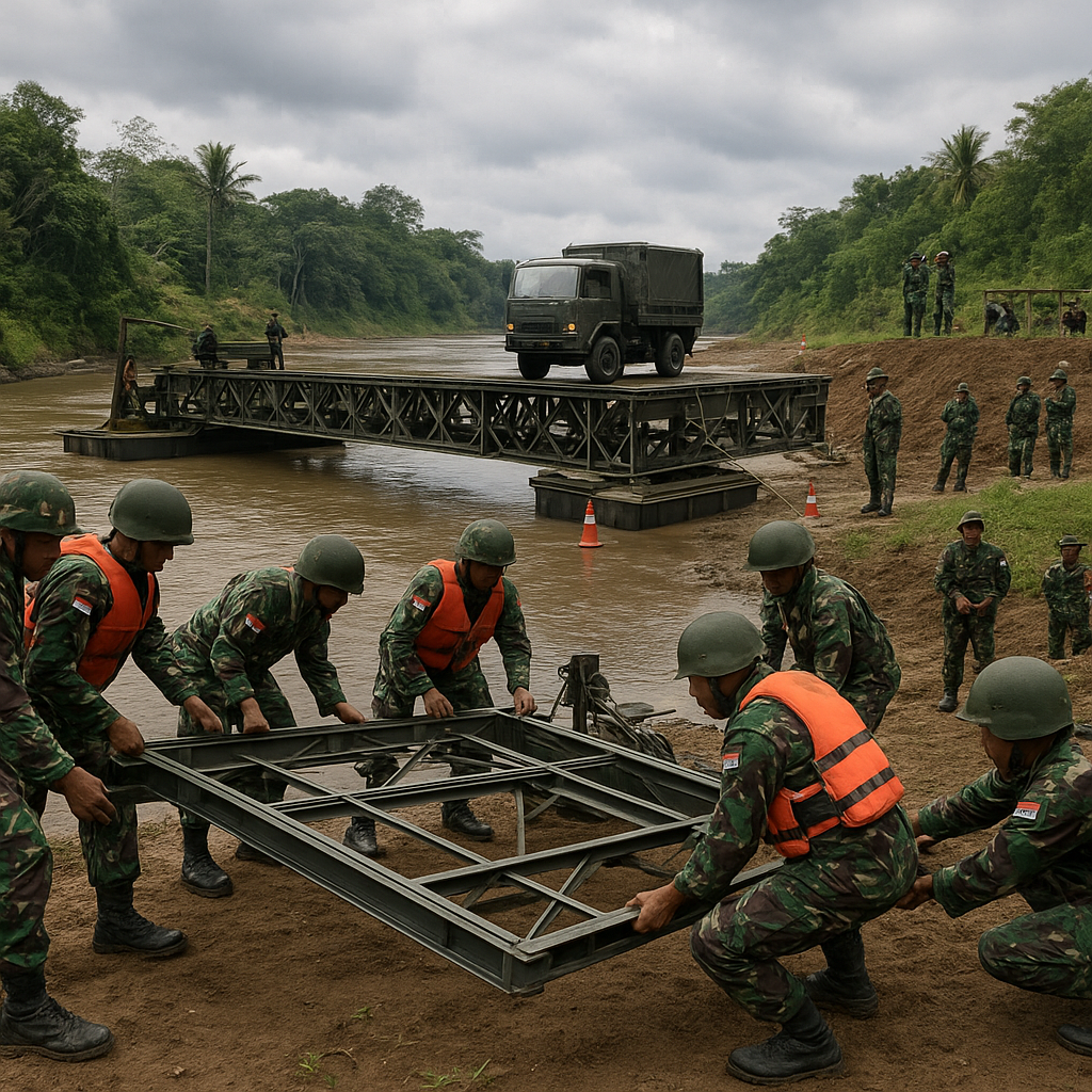 Batalyon Zeni TNI AD Latihan Membangun Jembatan Bailey di Sungai Citarum