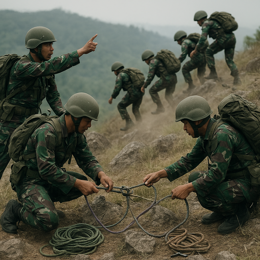 TNI AD Berlatih Penguasaan Medan Bukit di Puslatpur Cijantung dengan Formasi Alpine