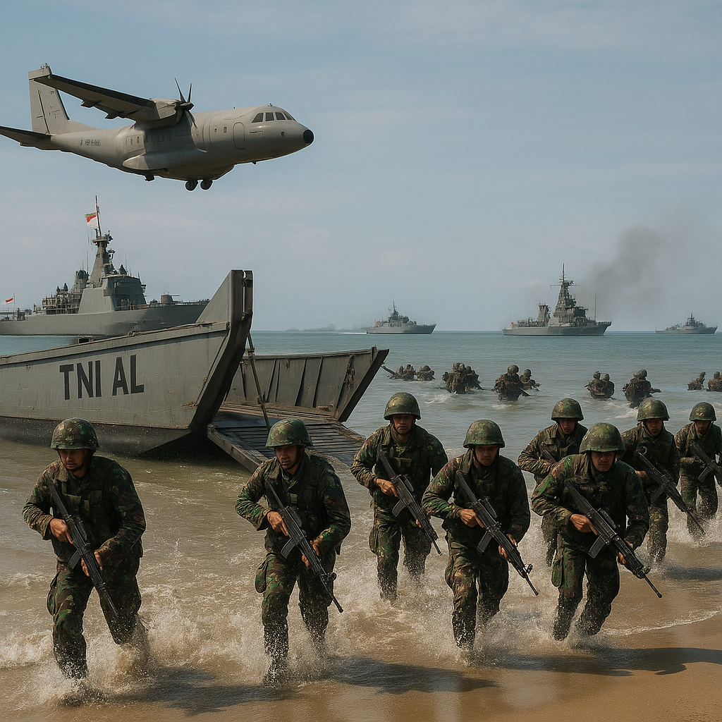 Simulasi Operasi Amfibi TNI AL di Selat Madura: Latihan Gabungan Lintas Matra
