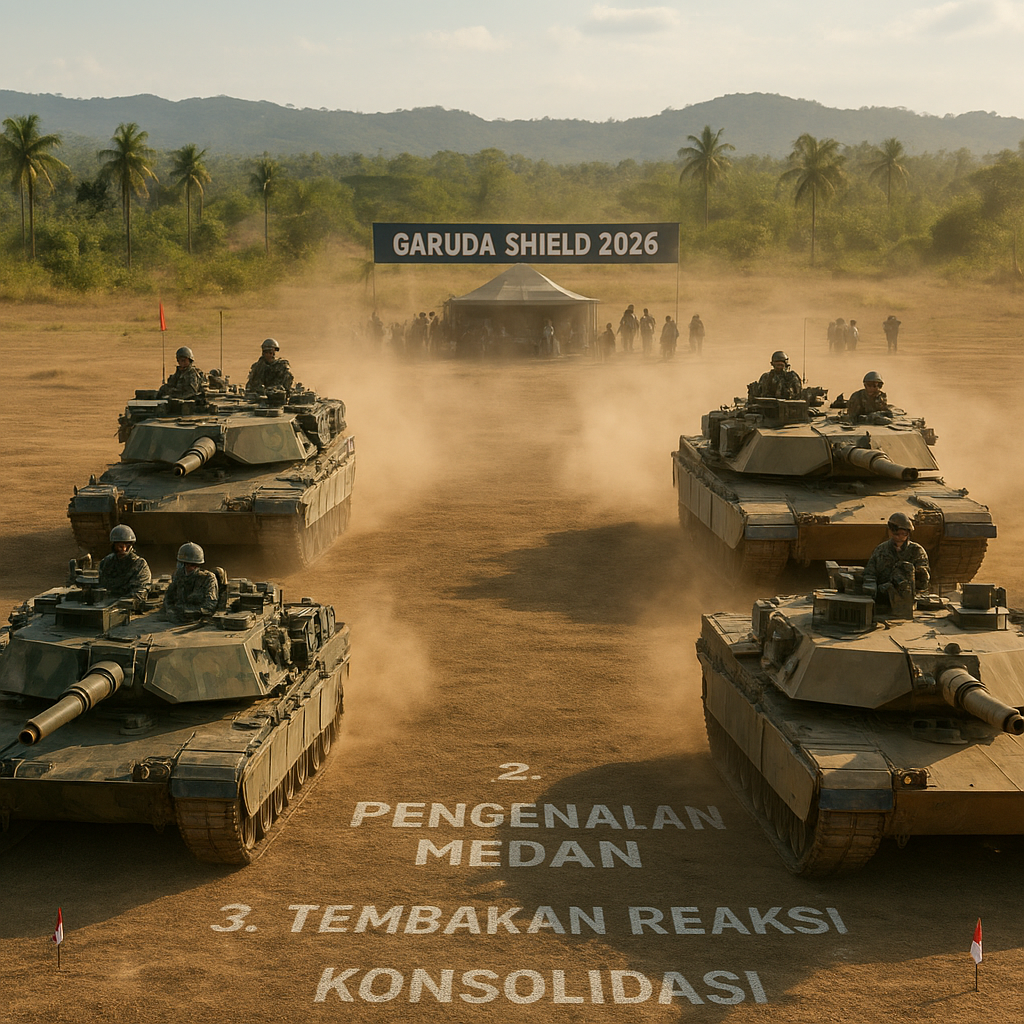 Garuda Shield 2026: Simulasi Manuver Tank Leopard 2 dan Abrams dalam Formasi V