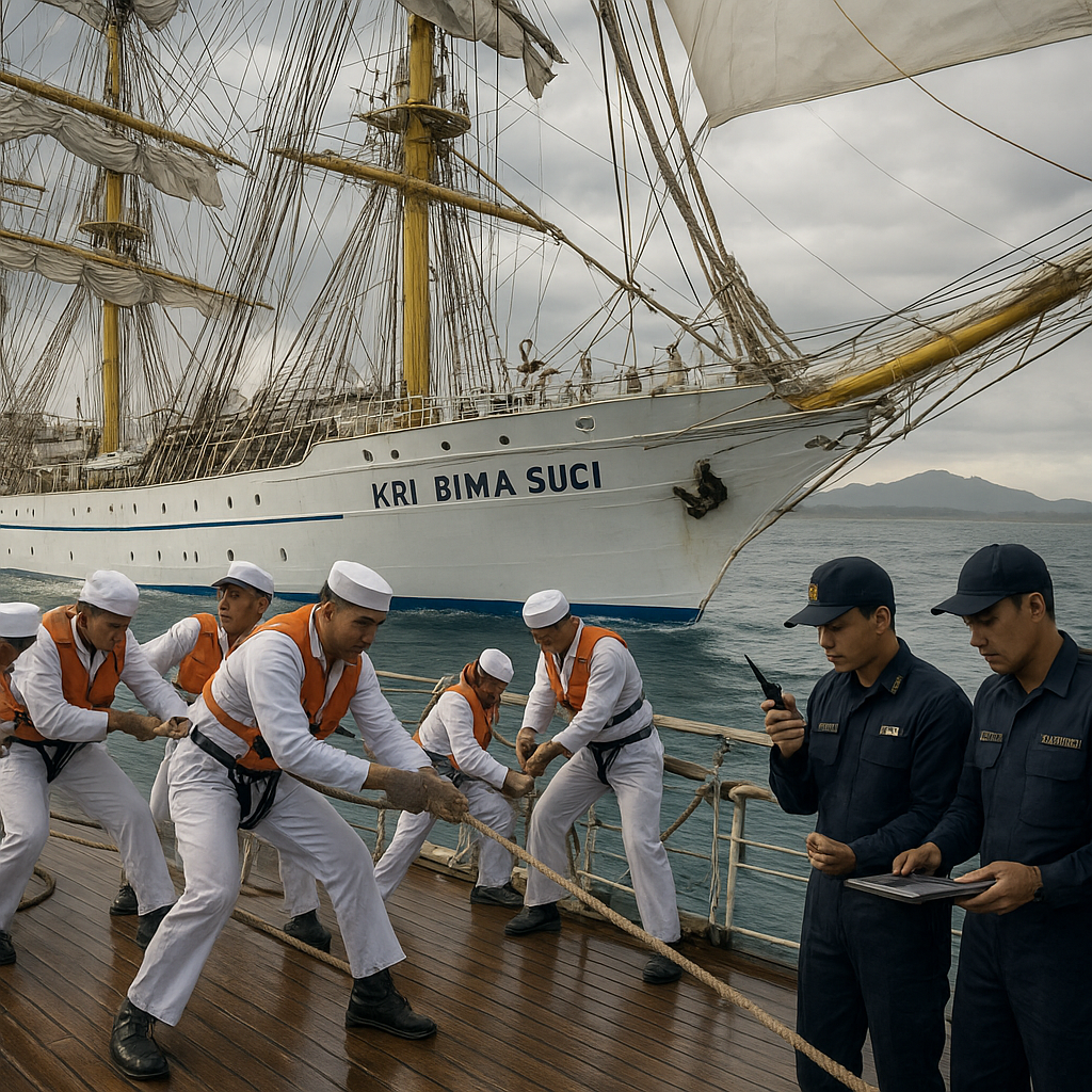 KRI Bima Suci Kembali Menggelar Latihan Taktik Layar Tali-Temali Modern