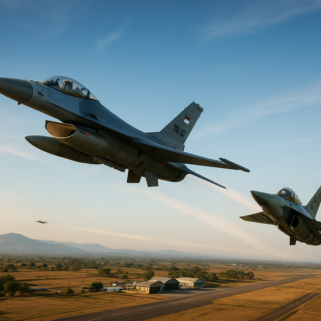 TNI AU Gelar Simulasi Air Combat Manuver F-16 dan T-50i di Lanud Iswahjudi
