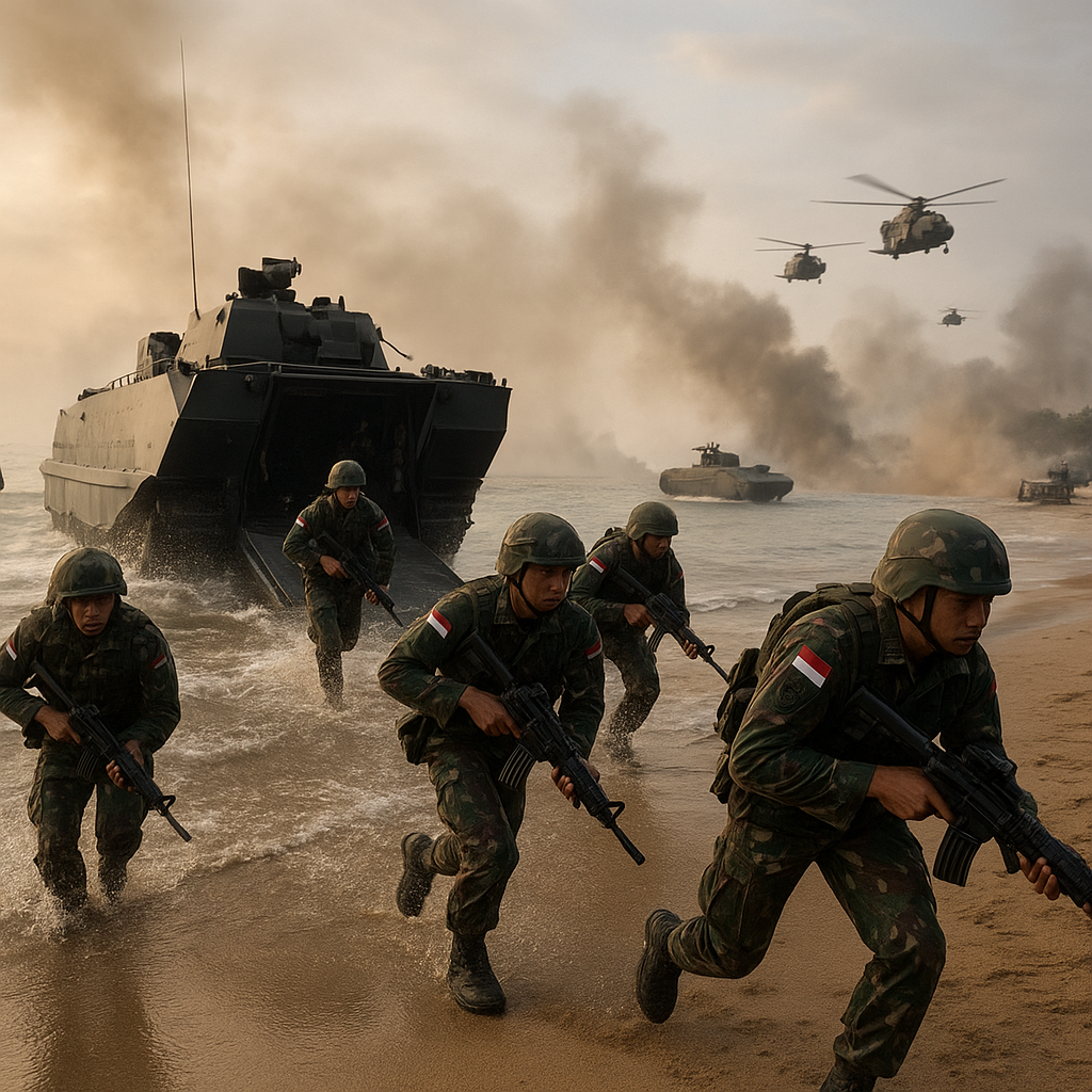 TNI AL Latihan Pendaratan Amfibi di Pantai Banongan Gunakan Skema Gelombang Serbu