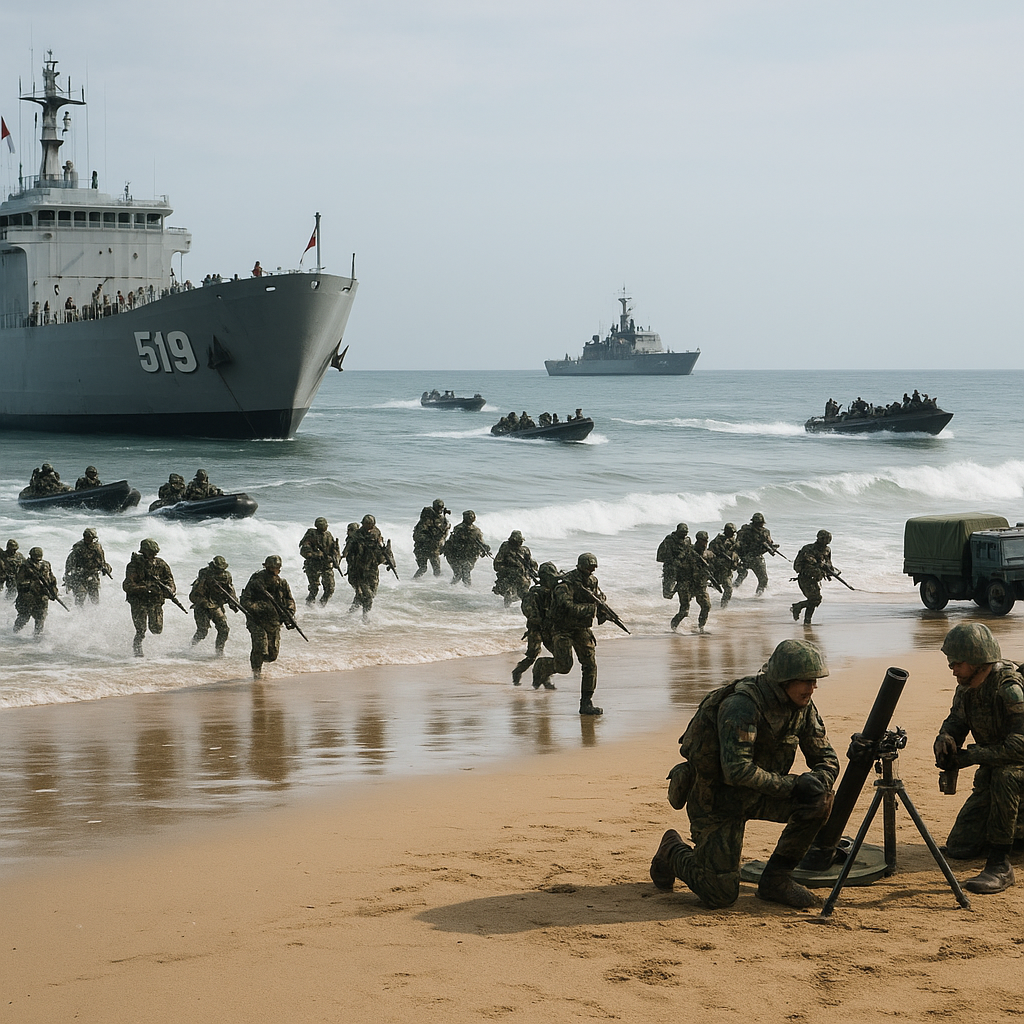 Operasi Pendaratan Amfibi TNI AL di Pantai Lampon: Pengintaian Gelombang dan Koordinasi KRI-LST