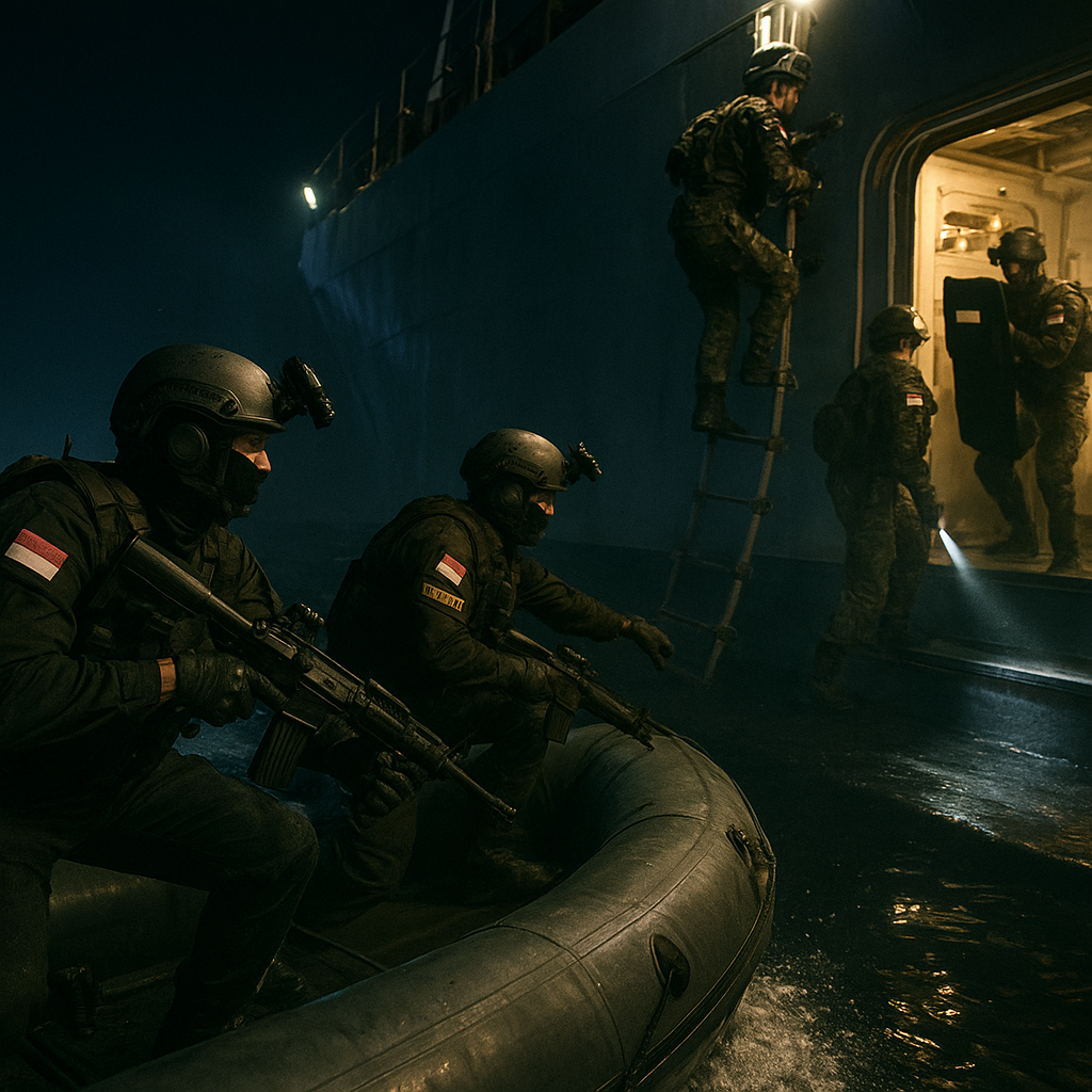 Marinir TNI AL Gelar Latihan Pembebasan Sandera Kapal (VBSS) dengan Prosedur Clear-Room