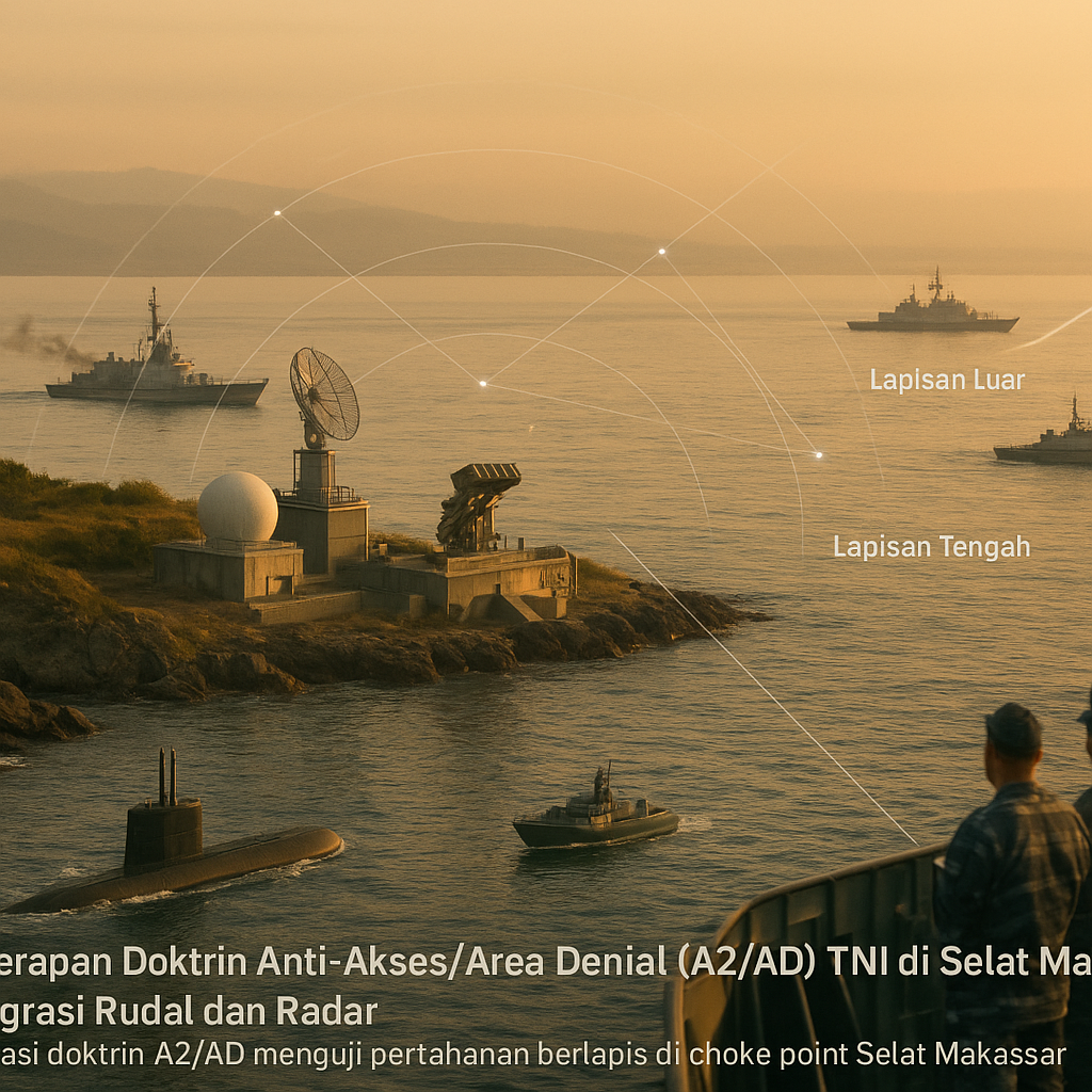 Penerapan Doktrin Anti-Akses/Area Denial (A2/AD) TNI di Selat Makassar: Integrasi Rudal dan Radar