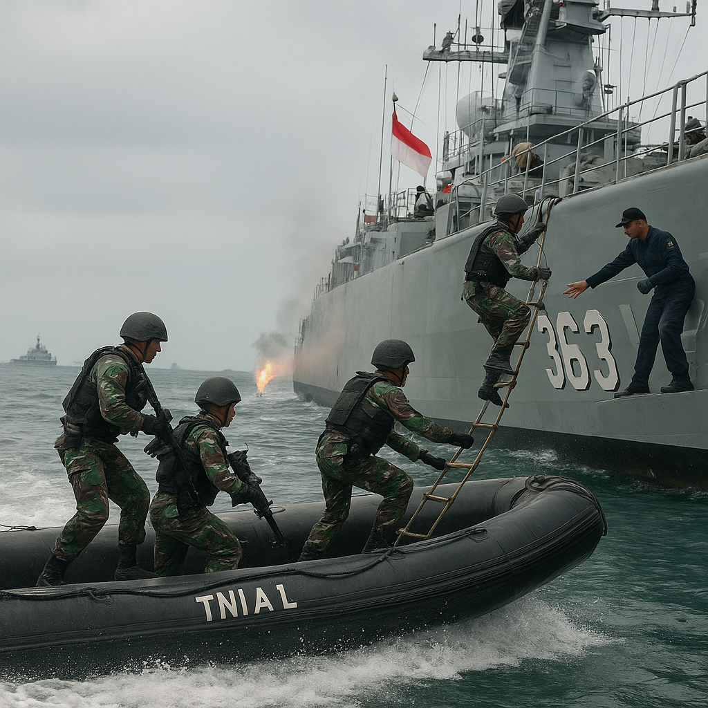 TNI AL Gelar Simulasi Boarding Lawan Bajak Laut di Selat Malaka