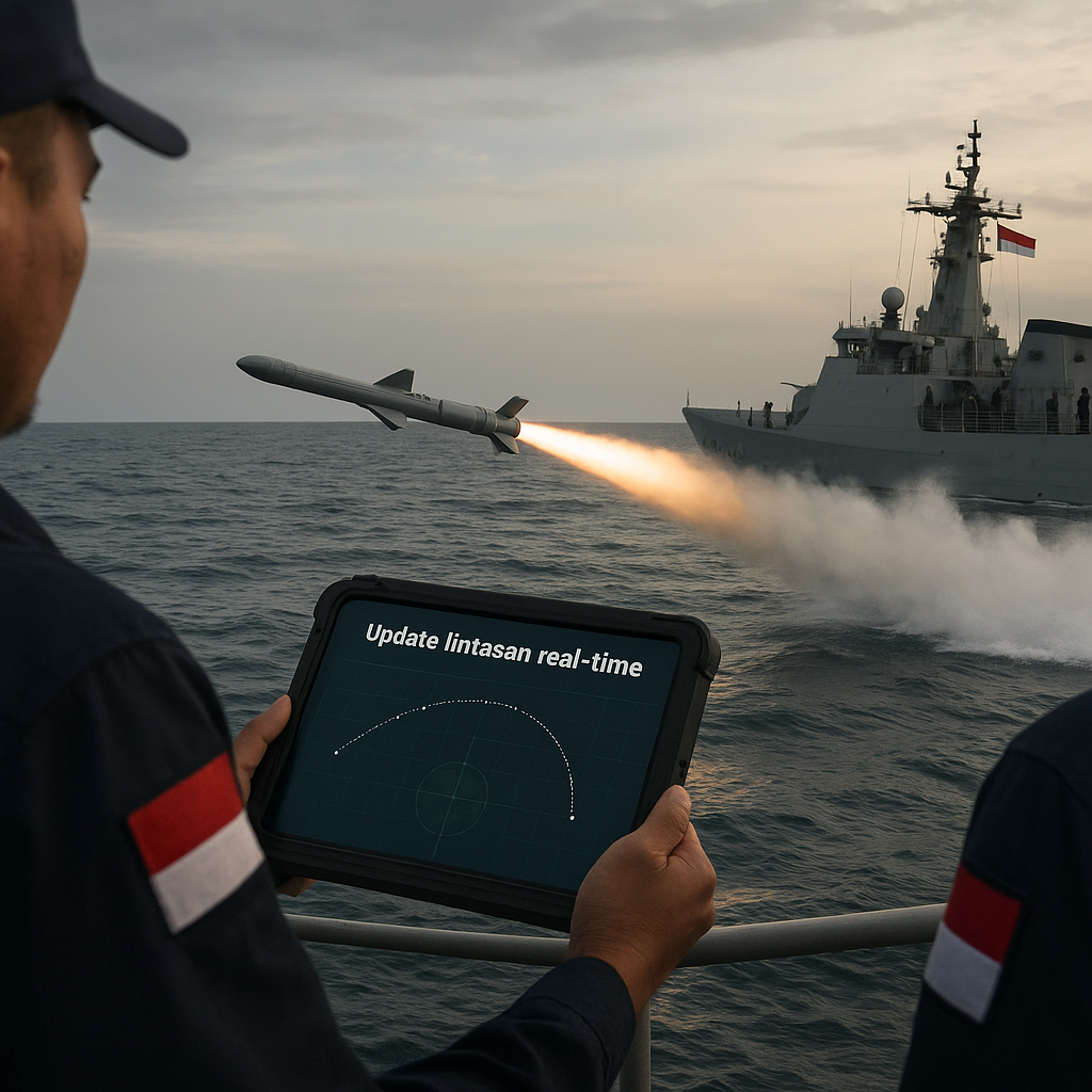 Test Bed Rudal Anti-Kapal Exocet MM40 Blok 3 pada KRI Bung Tomo di Laut Jawa