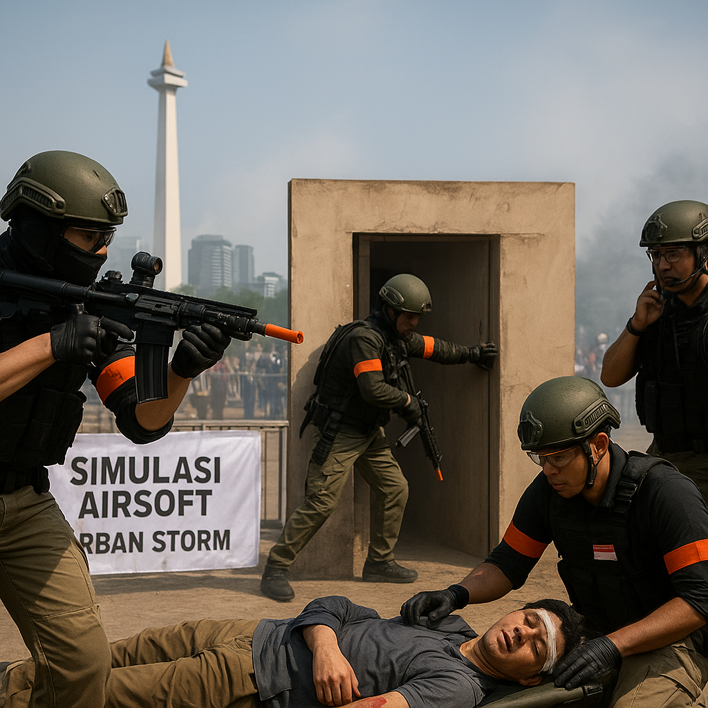 Komunitas Militer Indonesia Gelar Simulasi Airsoft Gun Berbasis Skenario Perang Kota di Monas