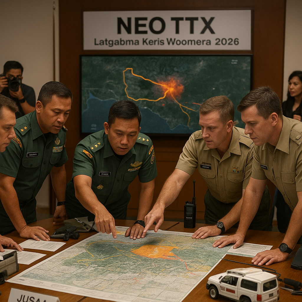 TNI–ADF Gelar NEO TTX, Simulasikan Evakuasi Warga akibat Erupsi Gunung Raung