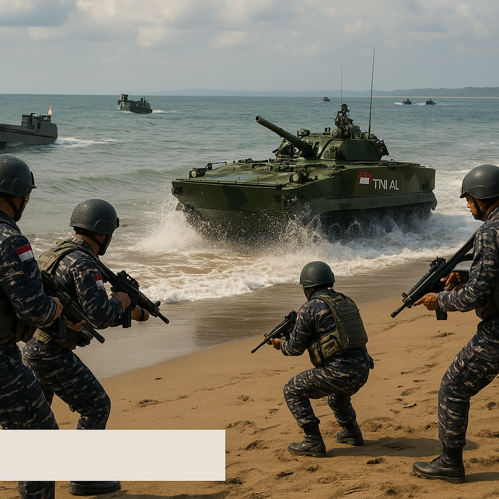 TNI AL Laksanakan Simulasi Operasi Amfibi di Pantai Lampung dengan Tank BMP-3F