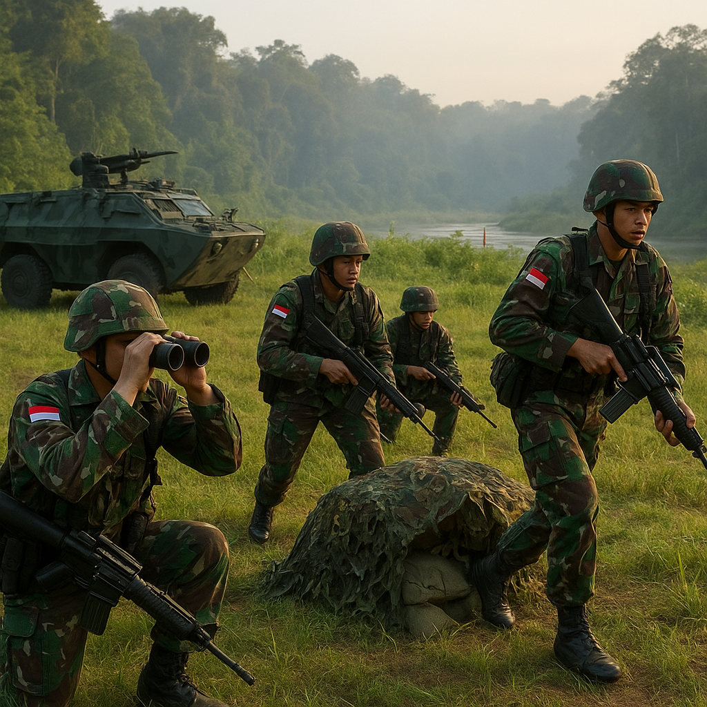 Manuver Pasukan TNI AD di Perbatasan Kalimantan Hadapi Latihan Malaysia
