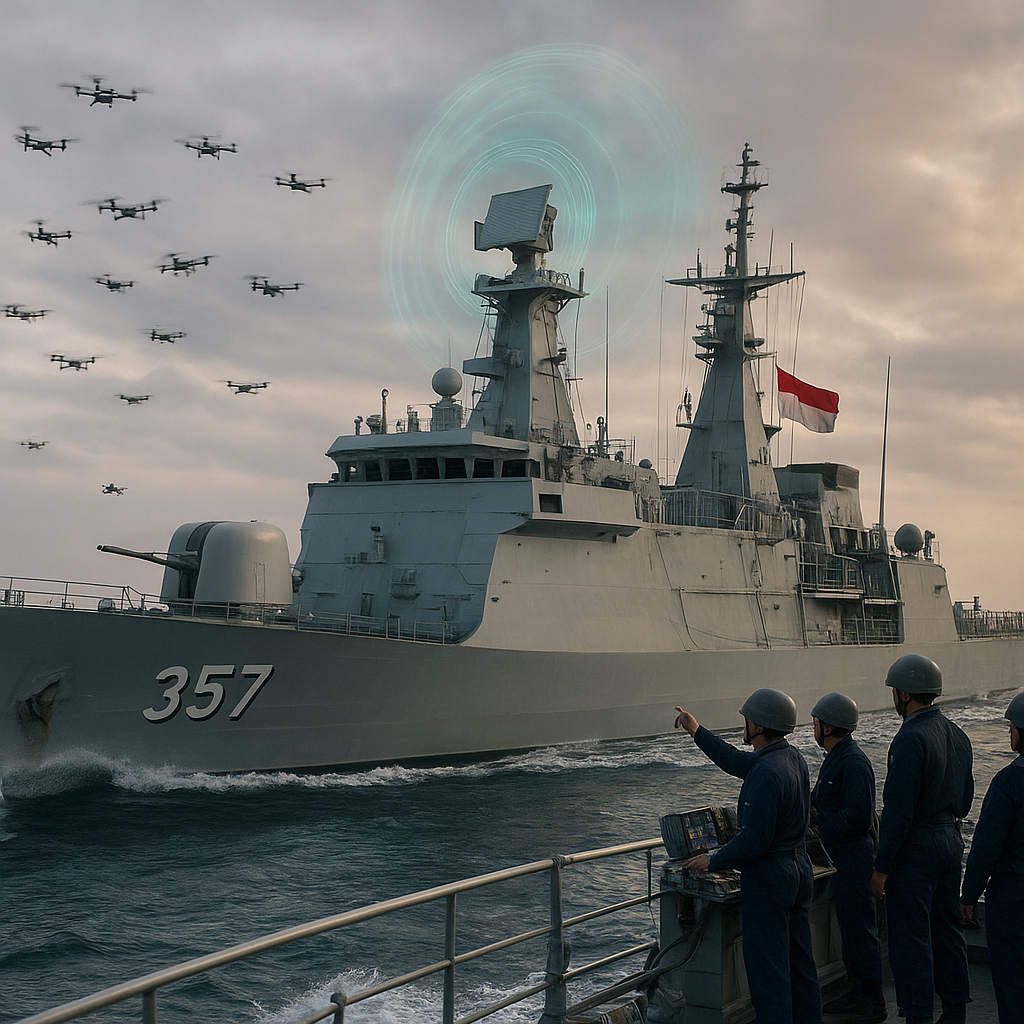 KRI Bung Tomo Simulasi Pertahanan Udara Terhadap Serangan Drone Swarm: Analisis Skema Engage-on-Remote