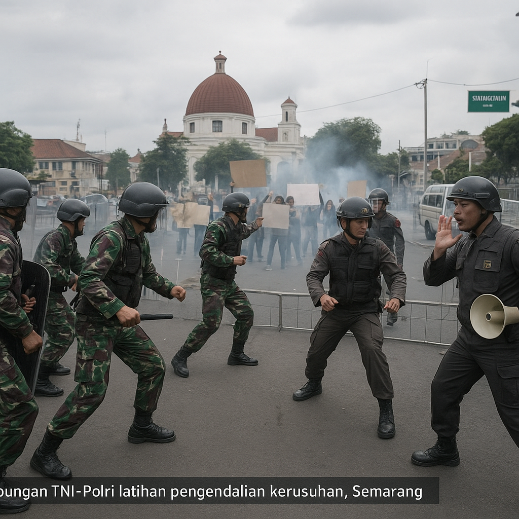 Personel gabungan TNI - Polri di Semarang latih kemampuan tangani unjuk rasa anarkis